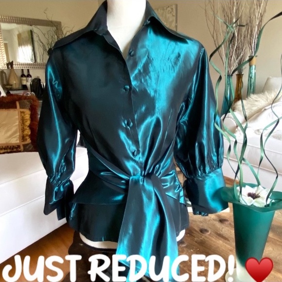 KEVAN HALL 💕Couture Designer. BEAUTIFUL Rich Emerald Green / Teal Blouse 💕8 🌸 - Picture 6 of 17